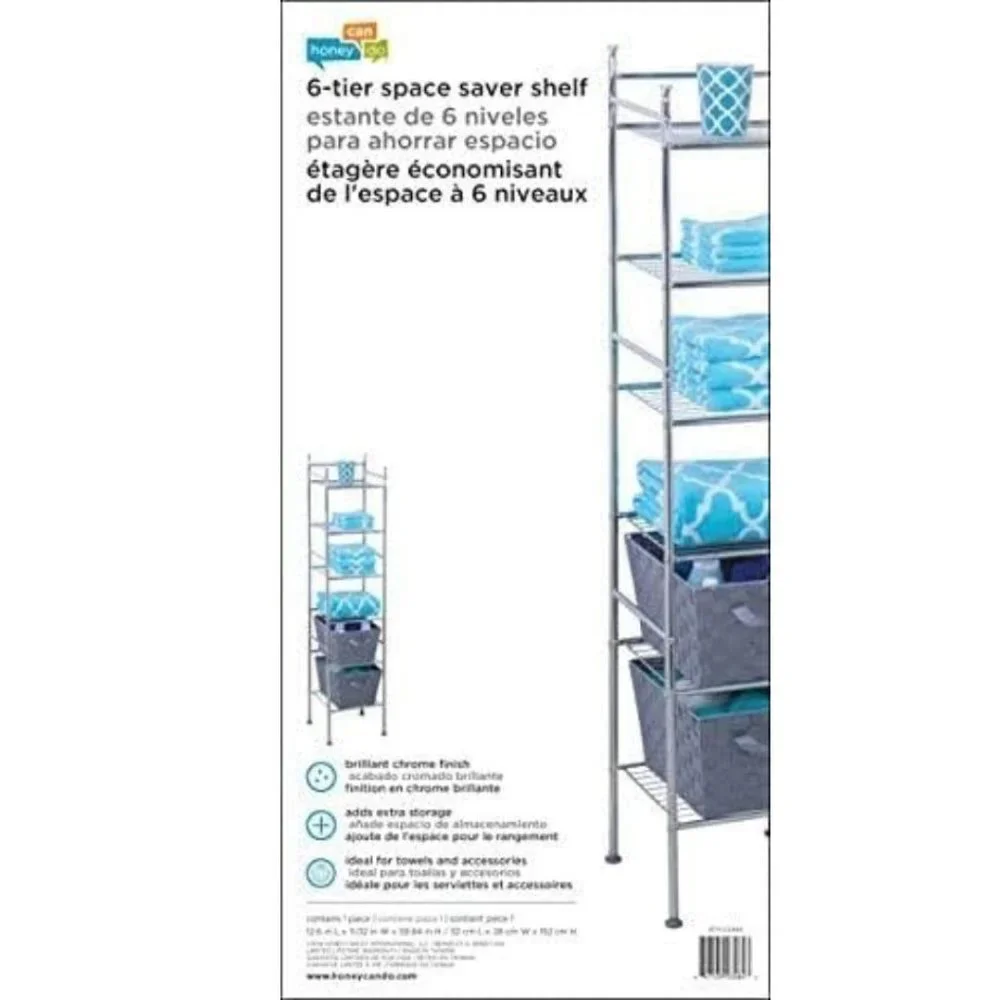 6 Tier Metal Tower Bathroom Shelf Chrome Freestanding Bathroom Shelf Unit